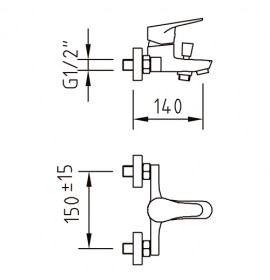Смеситель для ванны-душа Clever START URBAN 98612 (комплект ручной душ, шланг, крепление), ec1, хром