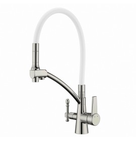 Смеситель под фильтр Zorg ZR 338-8 YF Satin Clear Water, сатин с белым шлангом